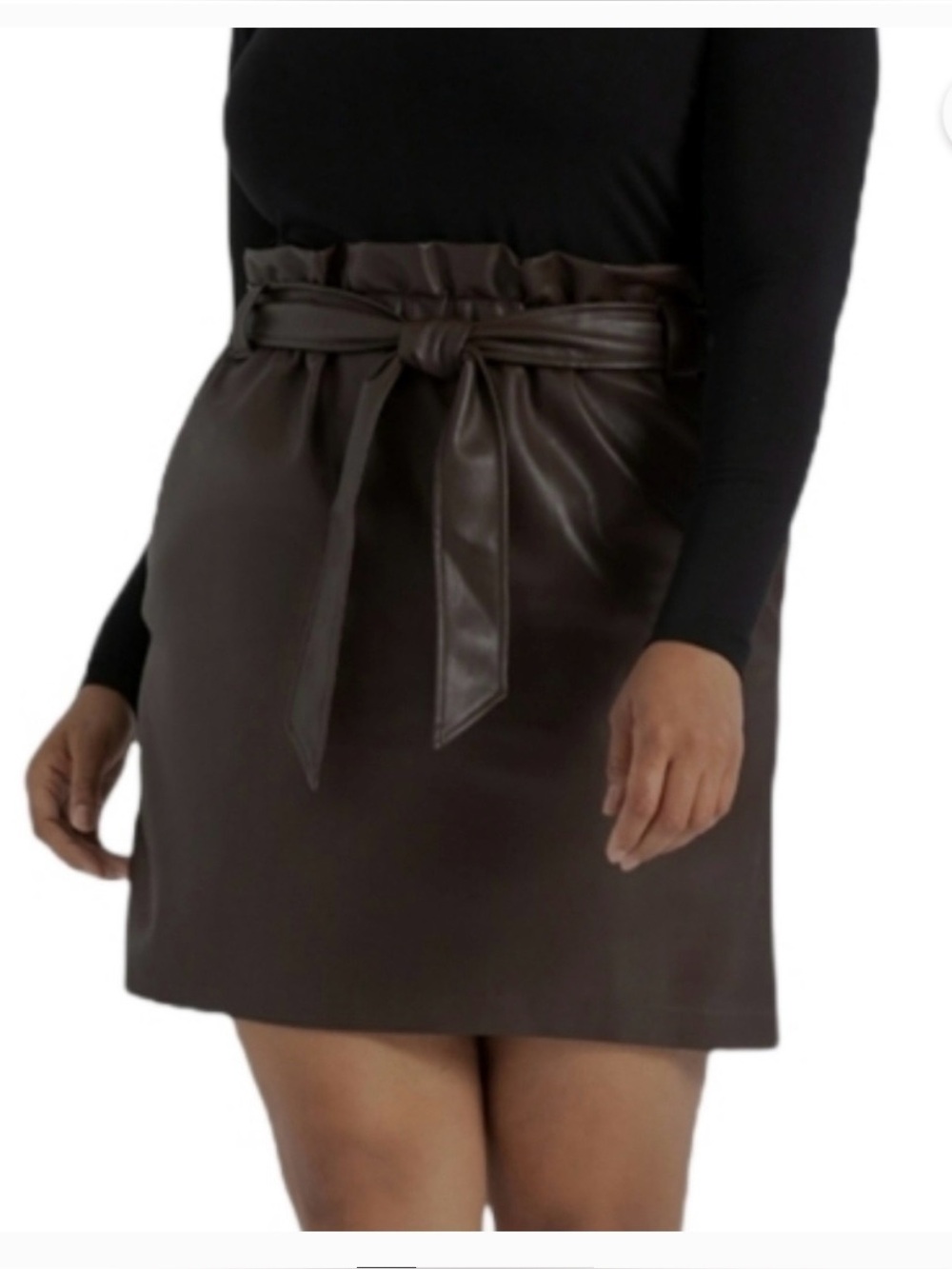 Eloquii Faux Leather Paperbag Waist Mini Skirt - Brown